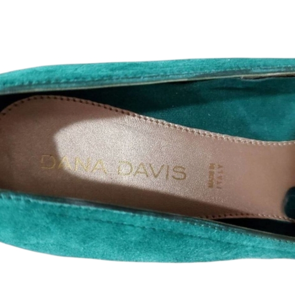 Ballet Flats Emerald‎ Green Block Heel Suede Leather Cap Toe Slip On Shoes - Picture 4 of 7